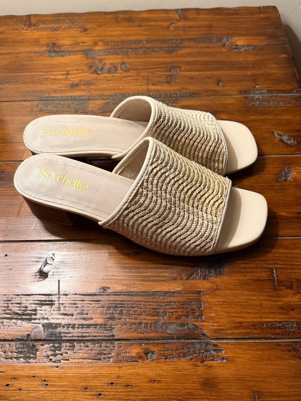 Seychelles Beige Woven Slide Sandals